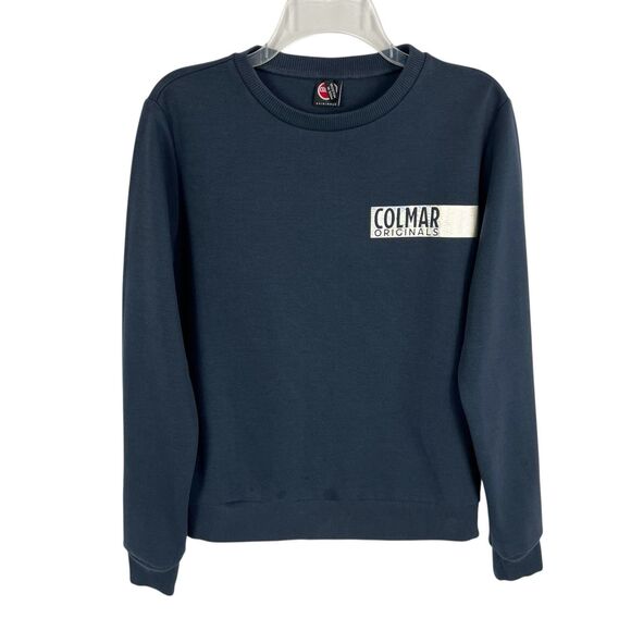 COLMAR Women's Navy Blue Crew Neck Iridescent Logo Pullover Sweatshirt Large - Picture 1 of 6